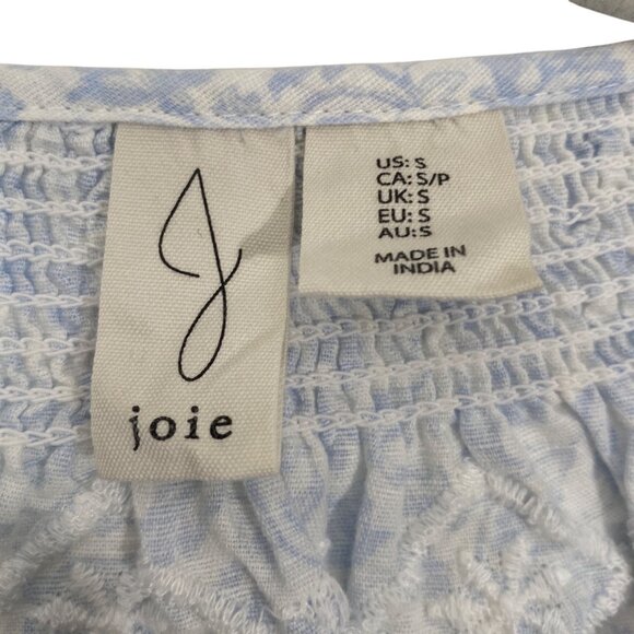 Joie Blue Floral Embroidered peasant cottage tassel Blouse S Linen & Cotton Blen - Picture 4 of 10